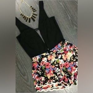 Shein Floral Black Romper; Necklace not included.